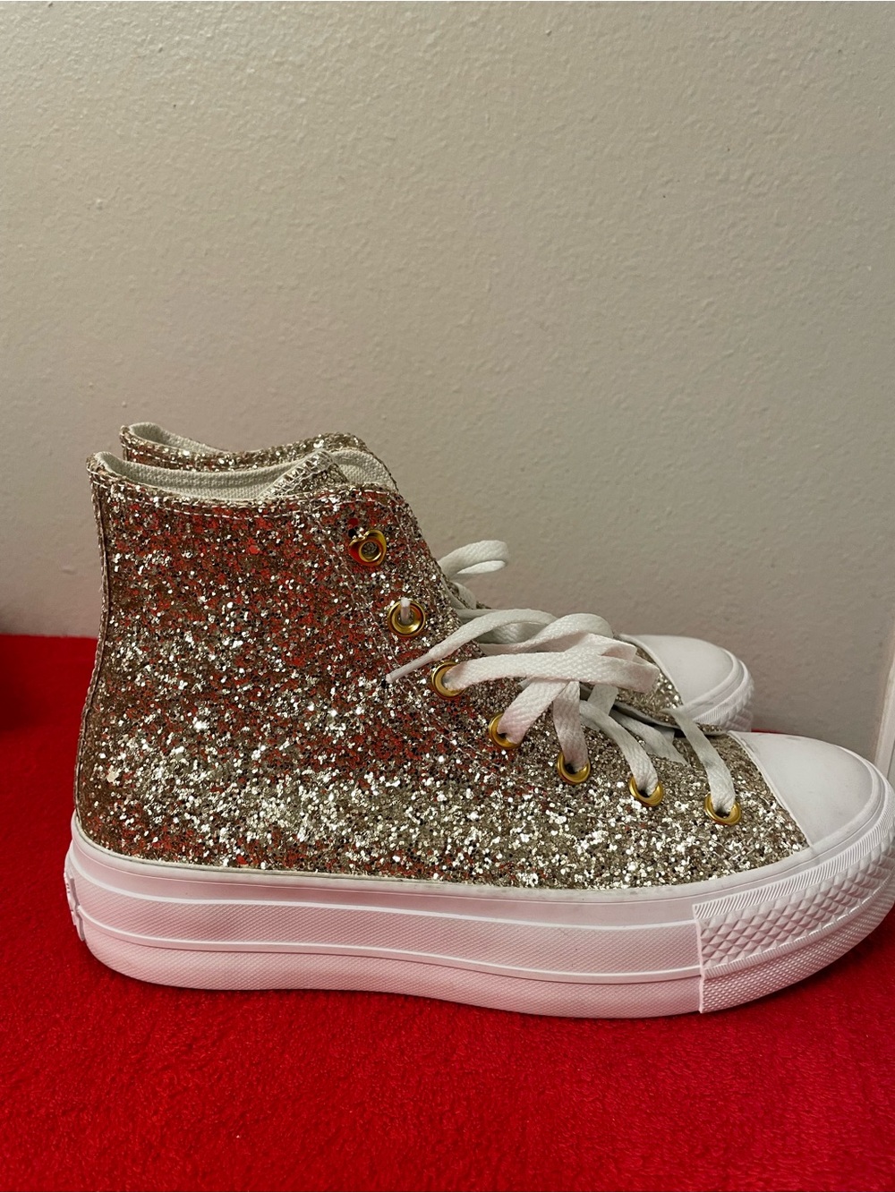 Gold Glitter High-Top Platform Sneakers for Women unisex M5.5 WMS 7.5 - Picture 4 of 4